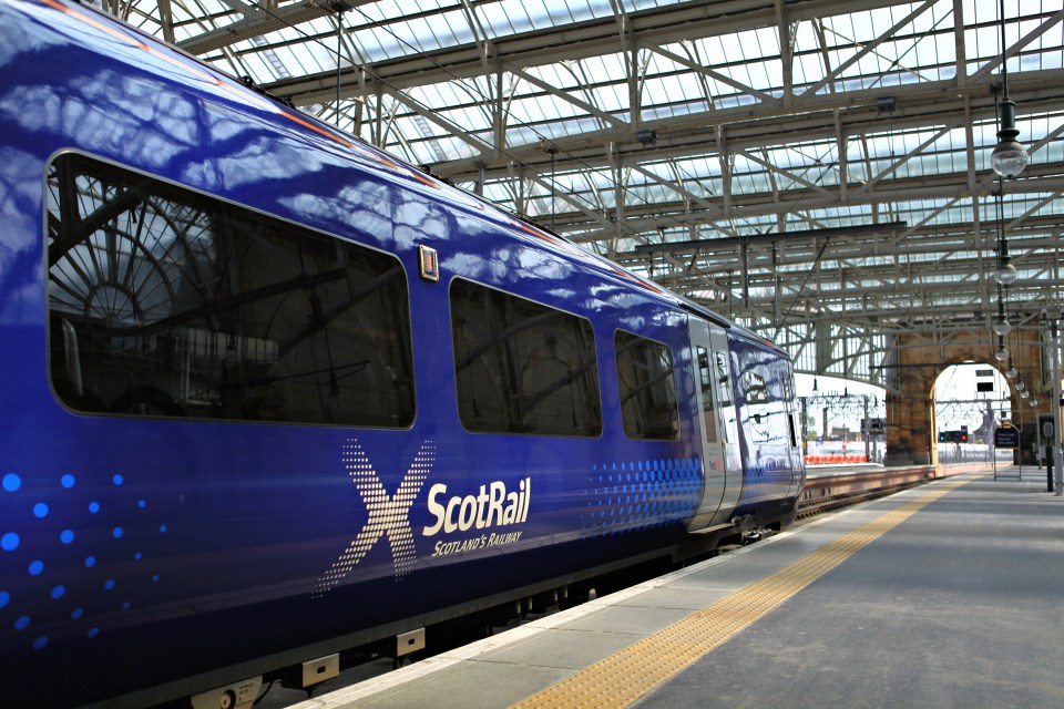 ScotRail train at Queen Street Station in Glasgow.