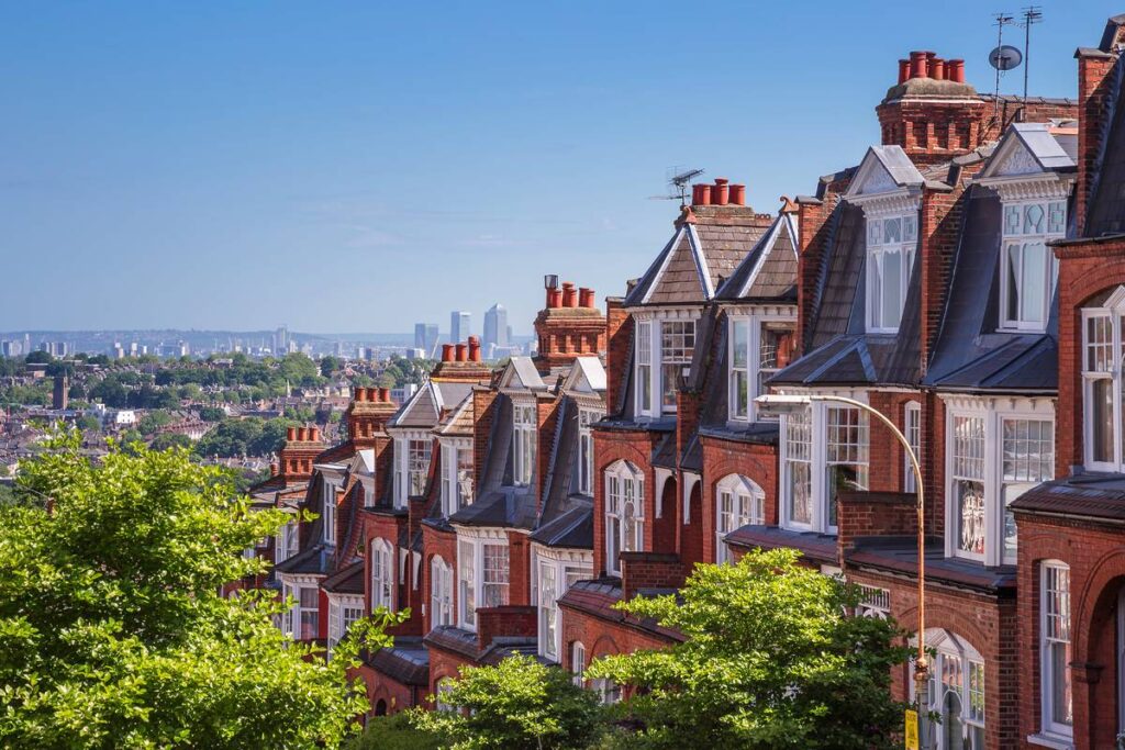 A row of London houses on a hill