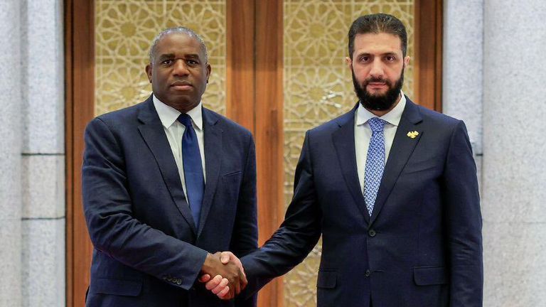 David Lammy shakes hands with Ahmed al Sharaa in Damascus. Pic: X / @DavidLammy