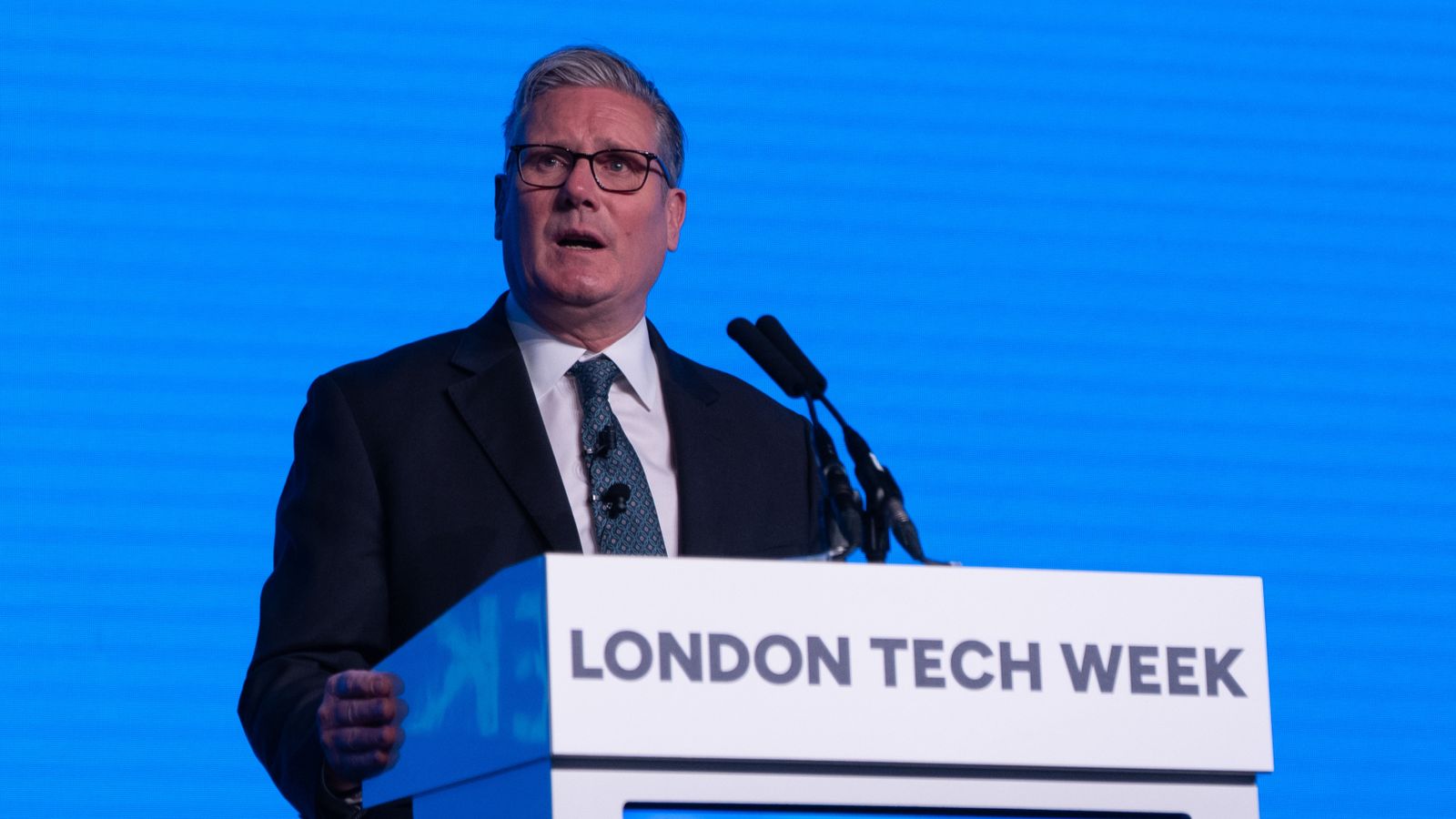 Prime Minister Sir Keir Starmer speaking at the London Tech Week conference. Pic: PA