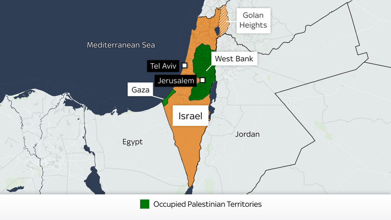 A map showing Israel and the occupied Palestinian territories 