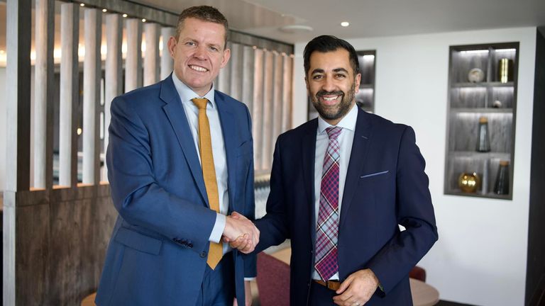Rhun ap Iorwerth with SNP leader and Scottish First Minister Humza Yousaf. Pic: SNP