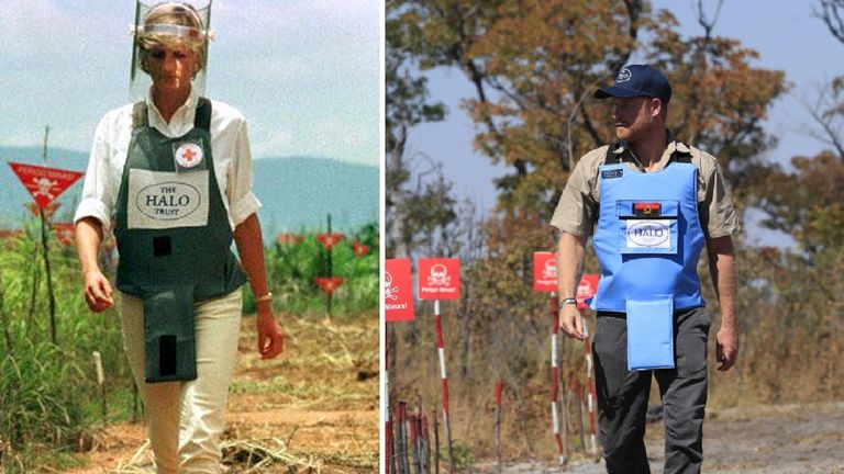A picture from Prince Harry's trip to Angola, alongside Princess Diana's visit in 1997