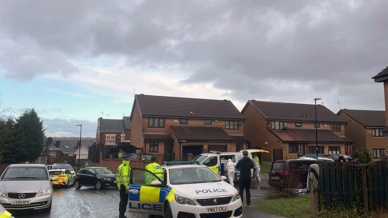 Police officers at the scene at College Court, Burngreave, after a 46-year-old man died and several others were injured after a car hit a crowd of people during violence in Sheffield. A 23-year-old man has been arrested on suspicion of murder and a 55-year-old man on suspicion of attempted murder, South Yorkshire Police said. Picture date: Thursday December 28, 2023. See PA story POLICE Burngreave. Photo credit should read: Dave Higgens/PA Wire