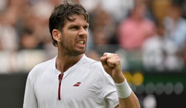 Britain's Cameron Norrie reacts after winning the second set against Chile's Nicolas Jarry during their men's singles fourth round tennis ma