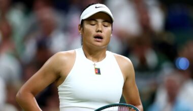 Emma Raducanu of Great Britain looks on against Aryna Sabalenka during the Ladies' Singles third round match on day five of The Championship