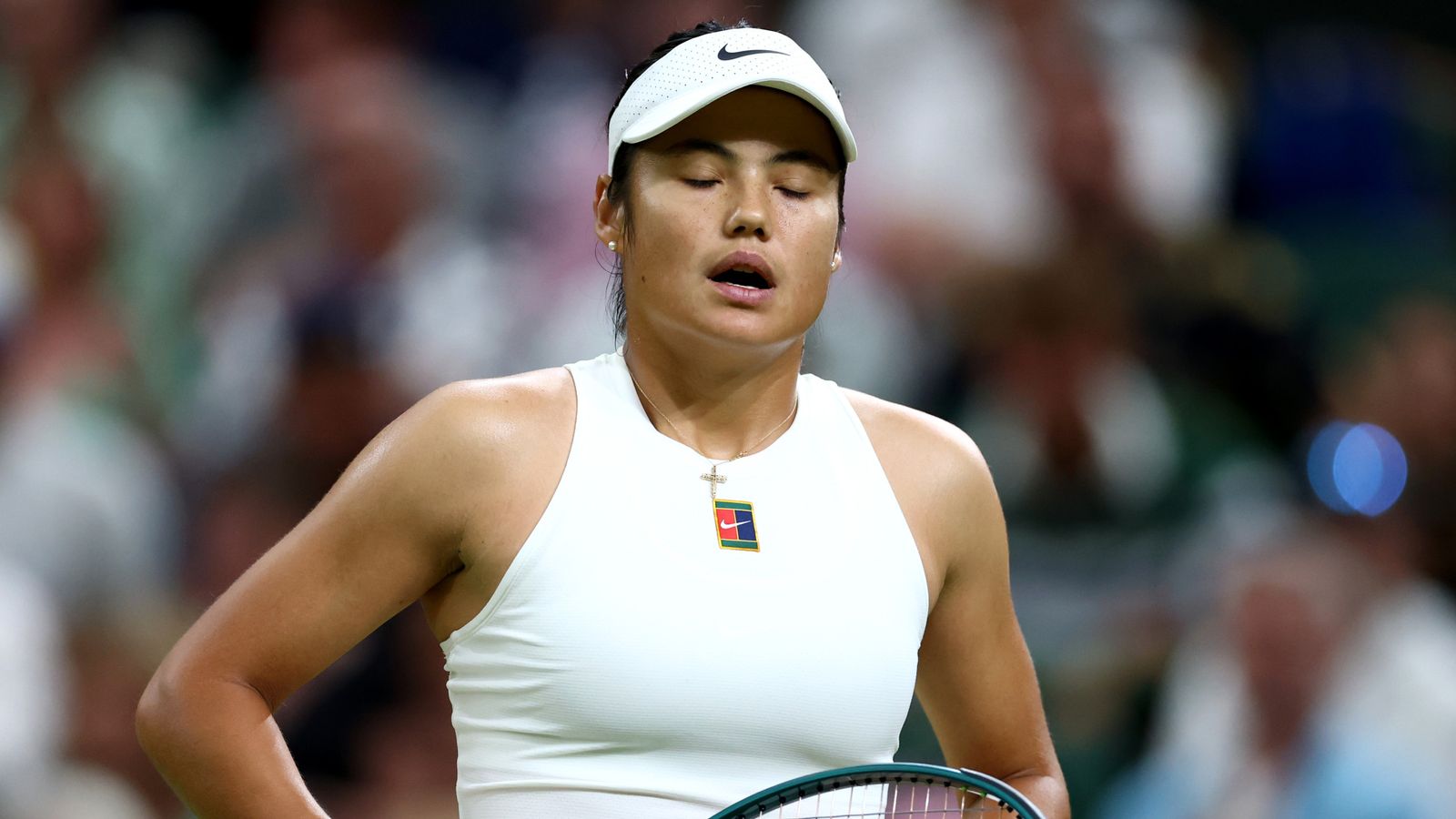 Emma Raducanu of Great Britain looks on against Aryna Sabalenka during the Ladies' Singles third round match on day five of The Championship