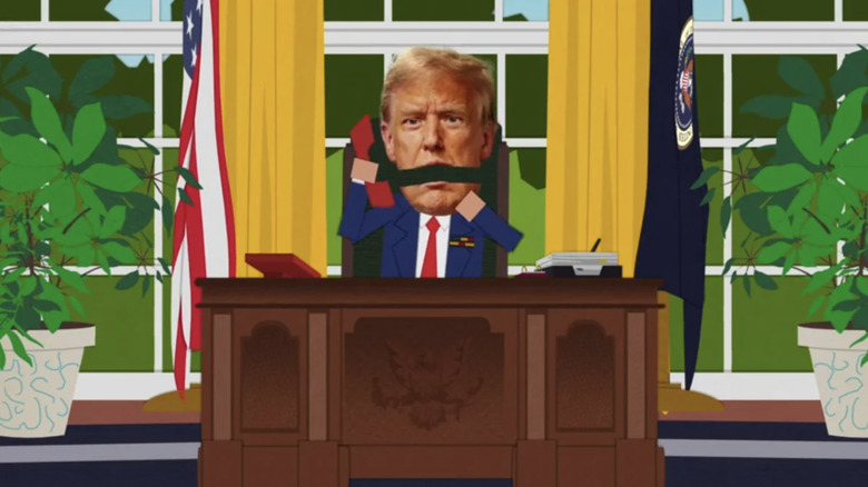 President Donald Trump answering the phone on South Park