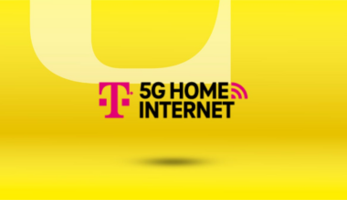 The T-Mobile 5G Home Internet logo is displayed against a gradient yellow CNET background.