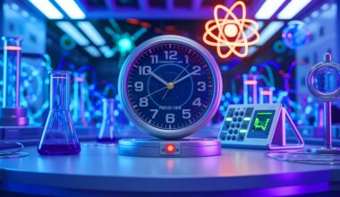 Illustration of a thorium-229 nuclear clock being used to detect dark matter, generated by artificial intelligence.