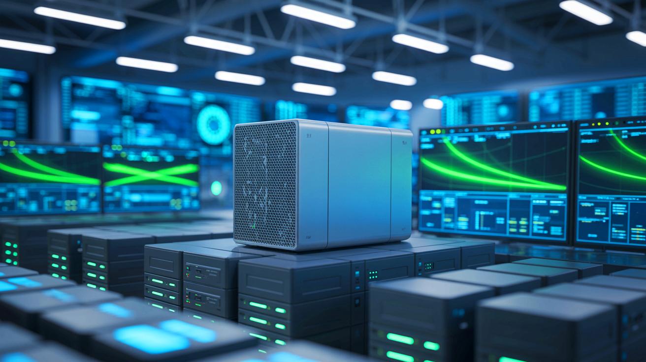 Illustration of an advanced supercomputer revolutionizing airplane design through airflow modeling, generated by artificial intelligence.