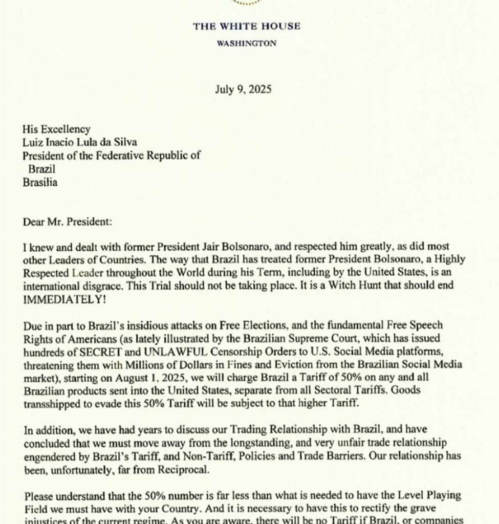 Trump hits Brazil with a 50% tariff