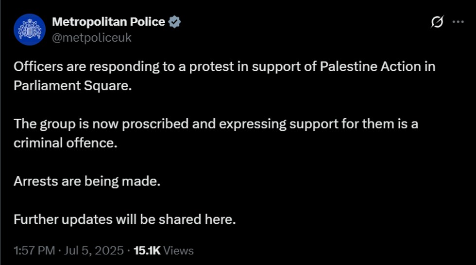 \u200bThe Met Police have issued a statement on X