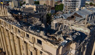A destroyed building in Ukraine.