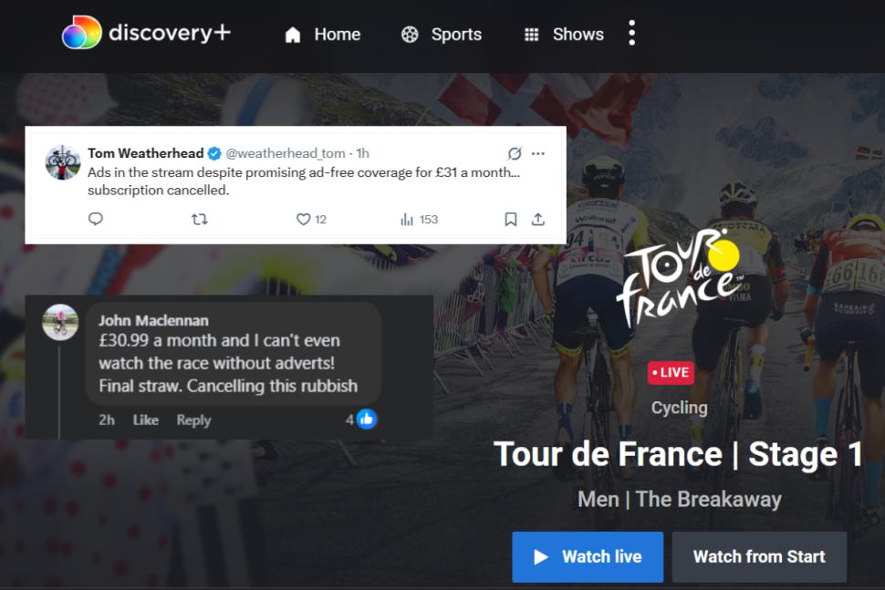 "£30 to watch adverts... absolute joke": Cycling fans furious as TNT Sports scraps advert-free feed for Tour de France