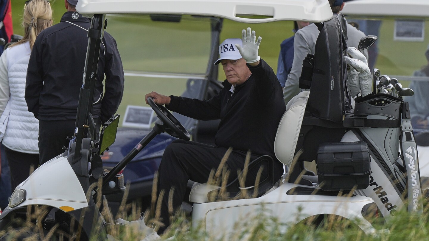 Trump plays golf in Scotland as protesters take to the streets