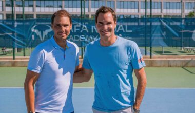 Rafael Nadal and Roger Federer at the Rafa Nadal Academy by Movistar on Thursday.