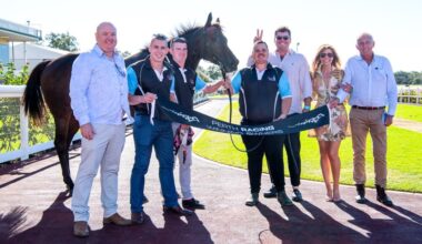 Wild Belle with trainer Luke Fernie and connections