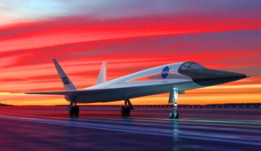 Illustration of NASA's X-59 "quiet" supersonic jet during its first low-speed taxi tests, generated by artificial intelligence.