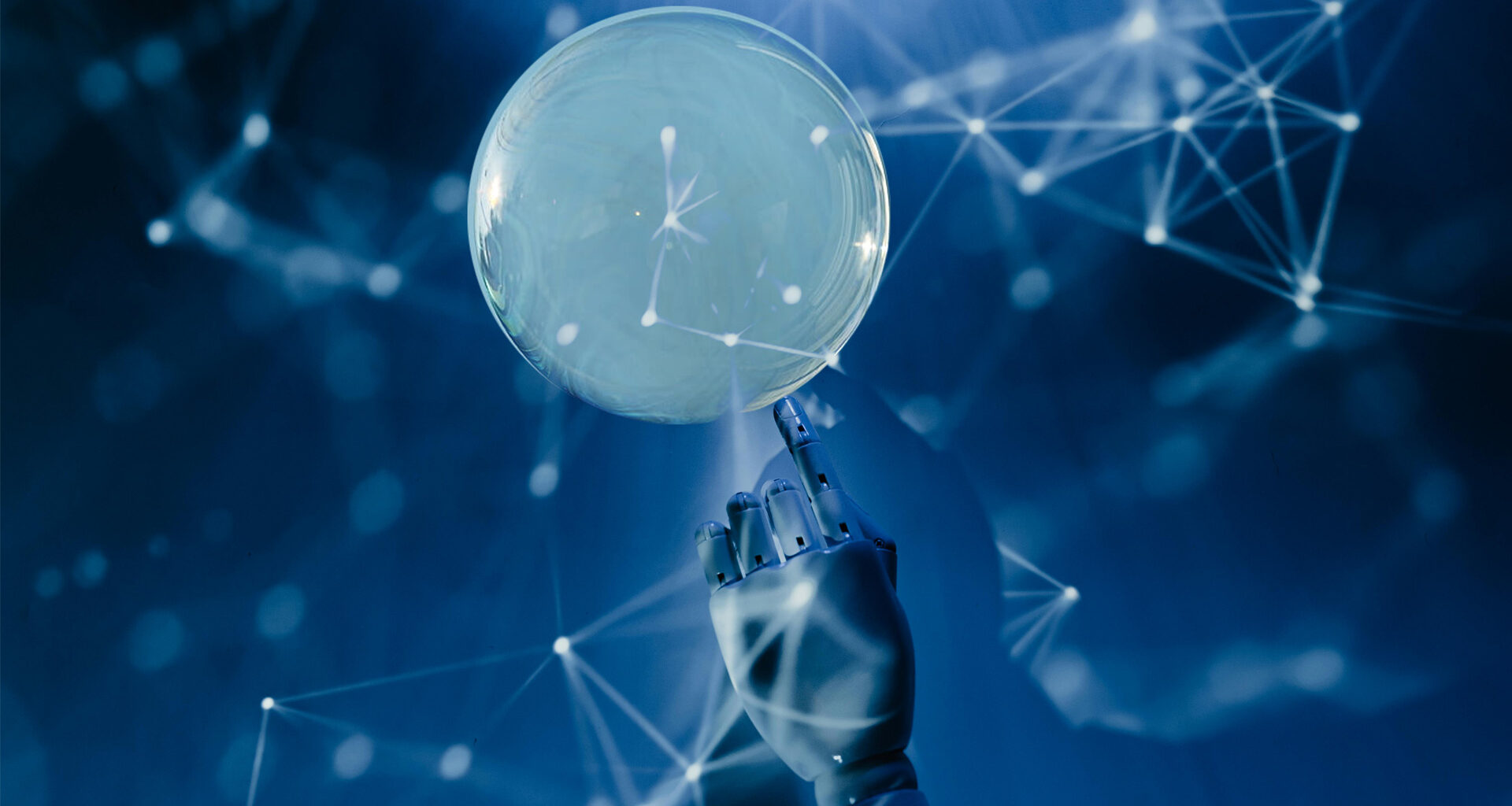 Robot touching a bubble.