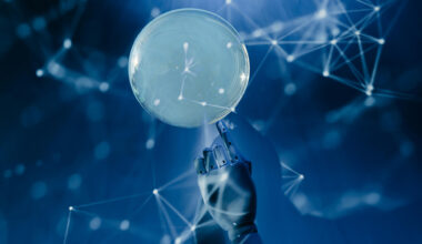 Robot touching a bubble.