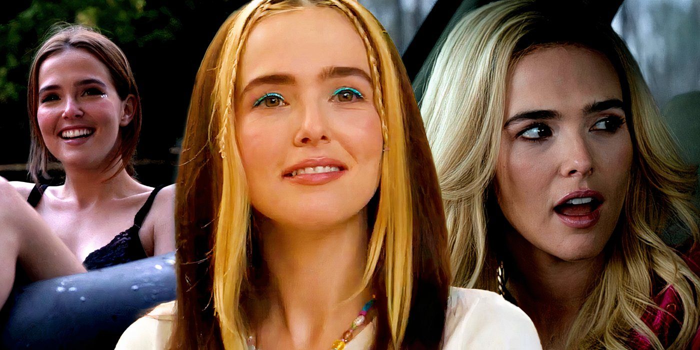 Collage of Zoey Deutch in Everybody Wants Some, Not Okay and Zombieland