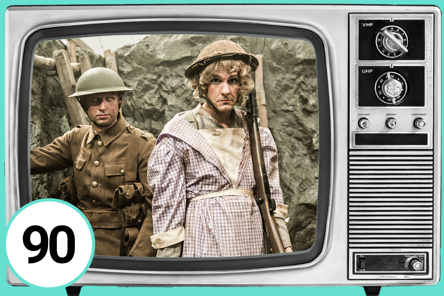 Illustration of Horrible Histories scene on a vintage television screen.