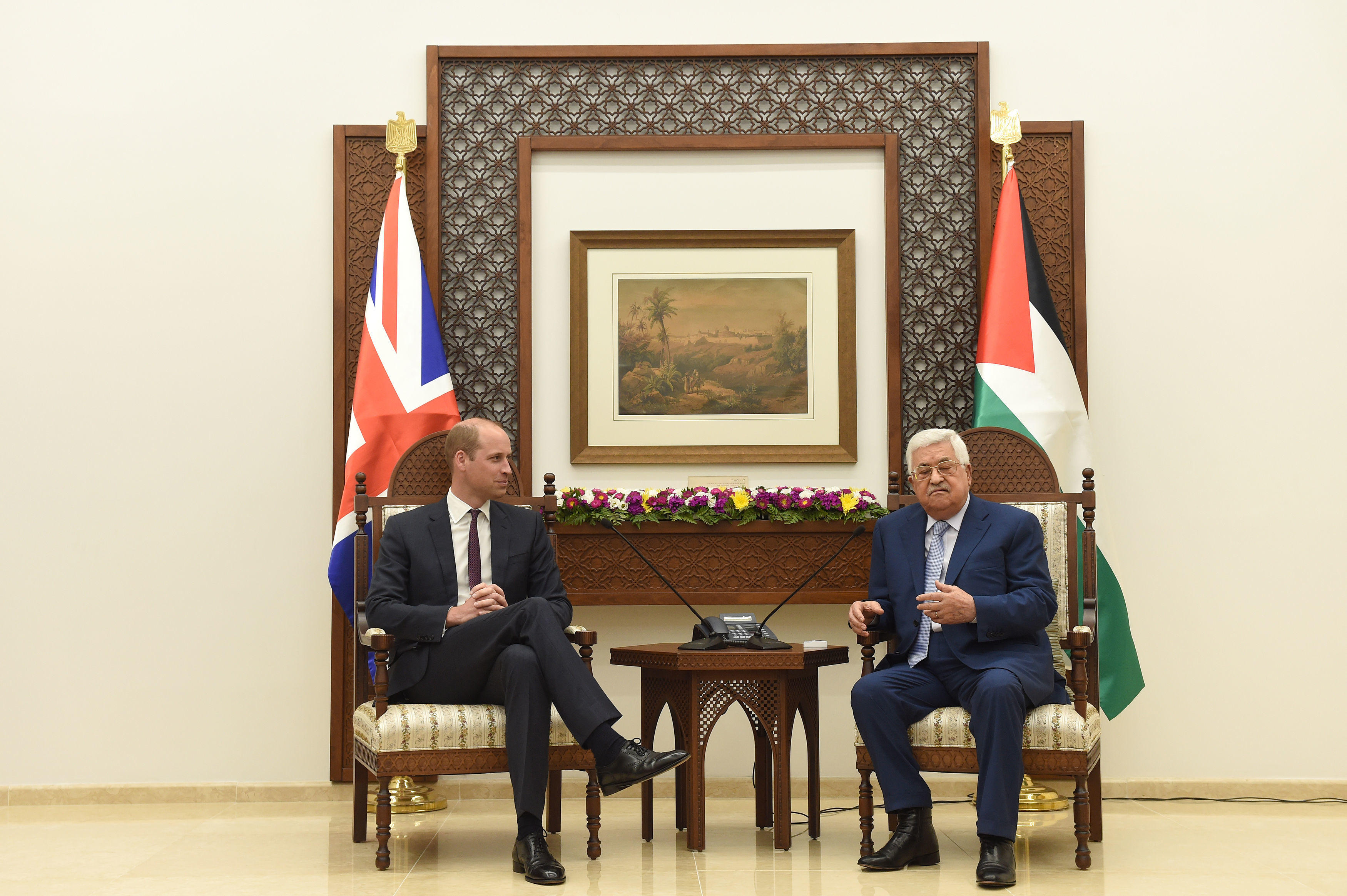 The Duke of Cambridge meeting with Palestinian Authority President Mahmoud Abbas.