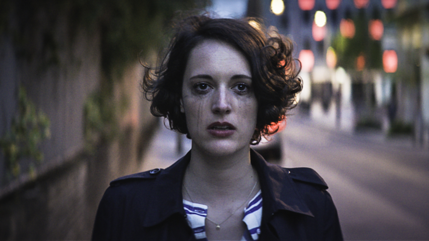 Phoebe Waller-Bridge as Fleabag crying.