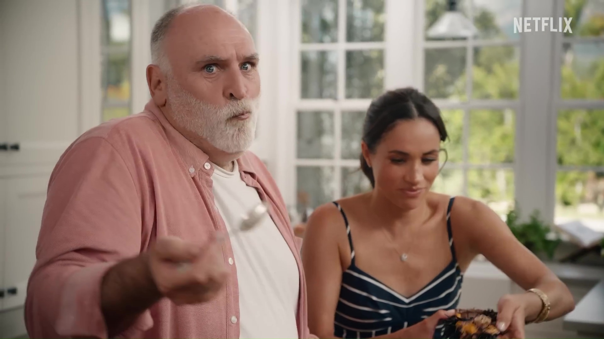 Videograb from *With Love, Meghan* showing Meghan Markle and Jose Andres.
