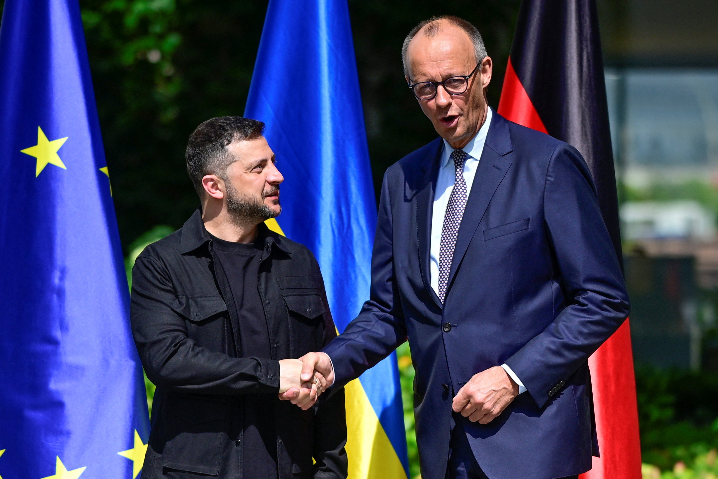 President Zelensky and Friedrich Merz in Berlin on Wednesday