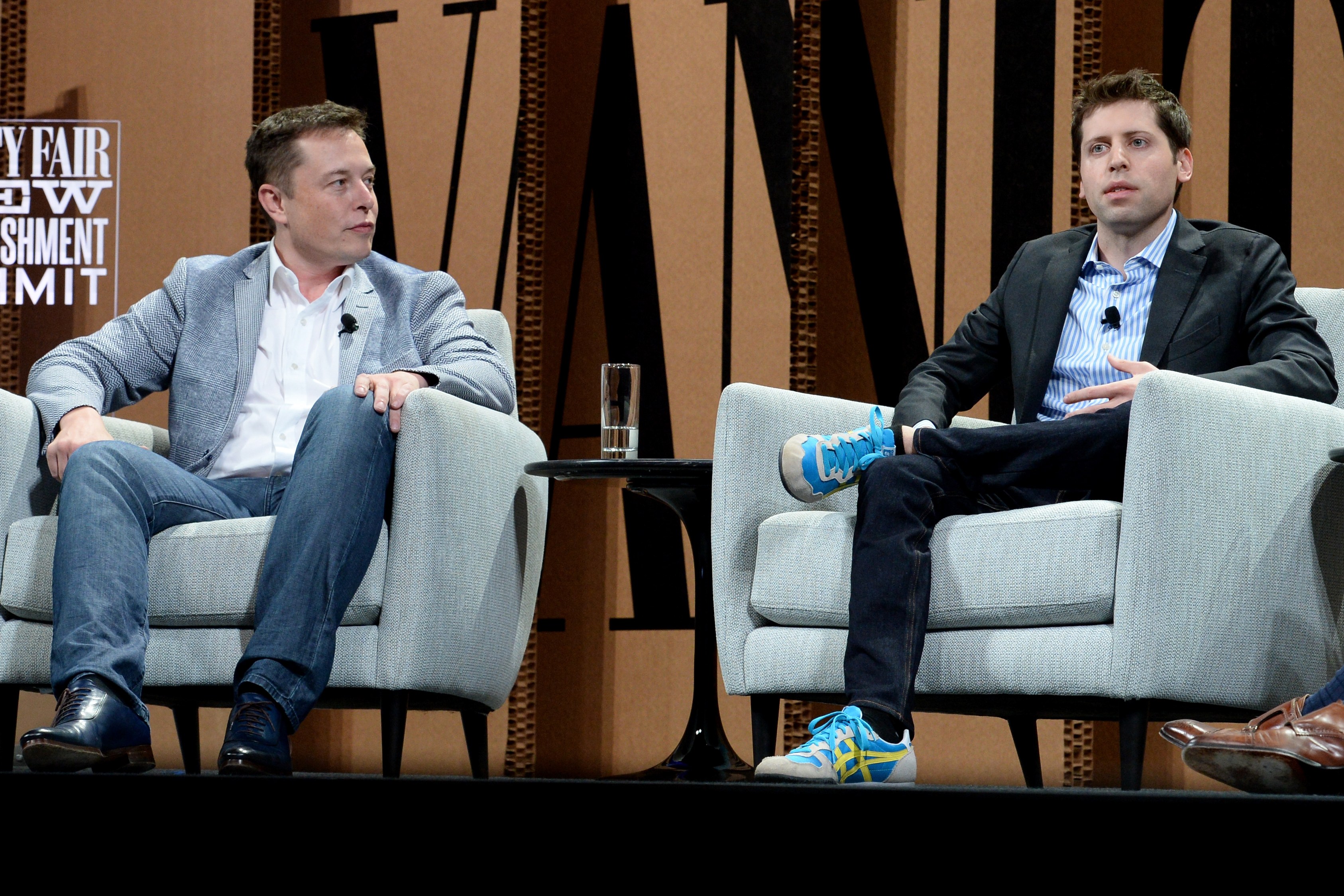 Elon Musk and Sam Altman at the Vanity Fair New Establishment Summit.