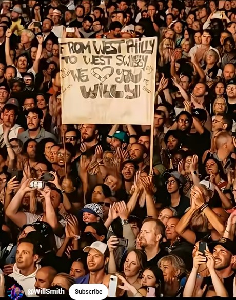Crowd holding a sign that says "From West Philly to West Swissy we ❤️ you Will".