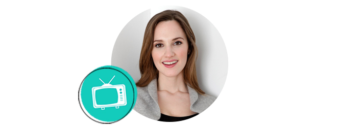 Headshot of a woman with a television icon.