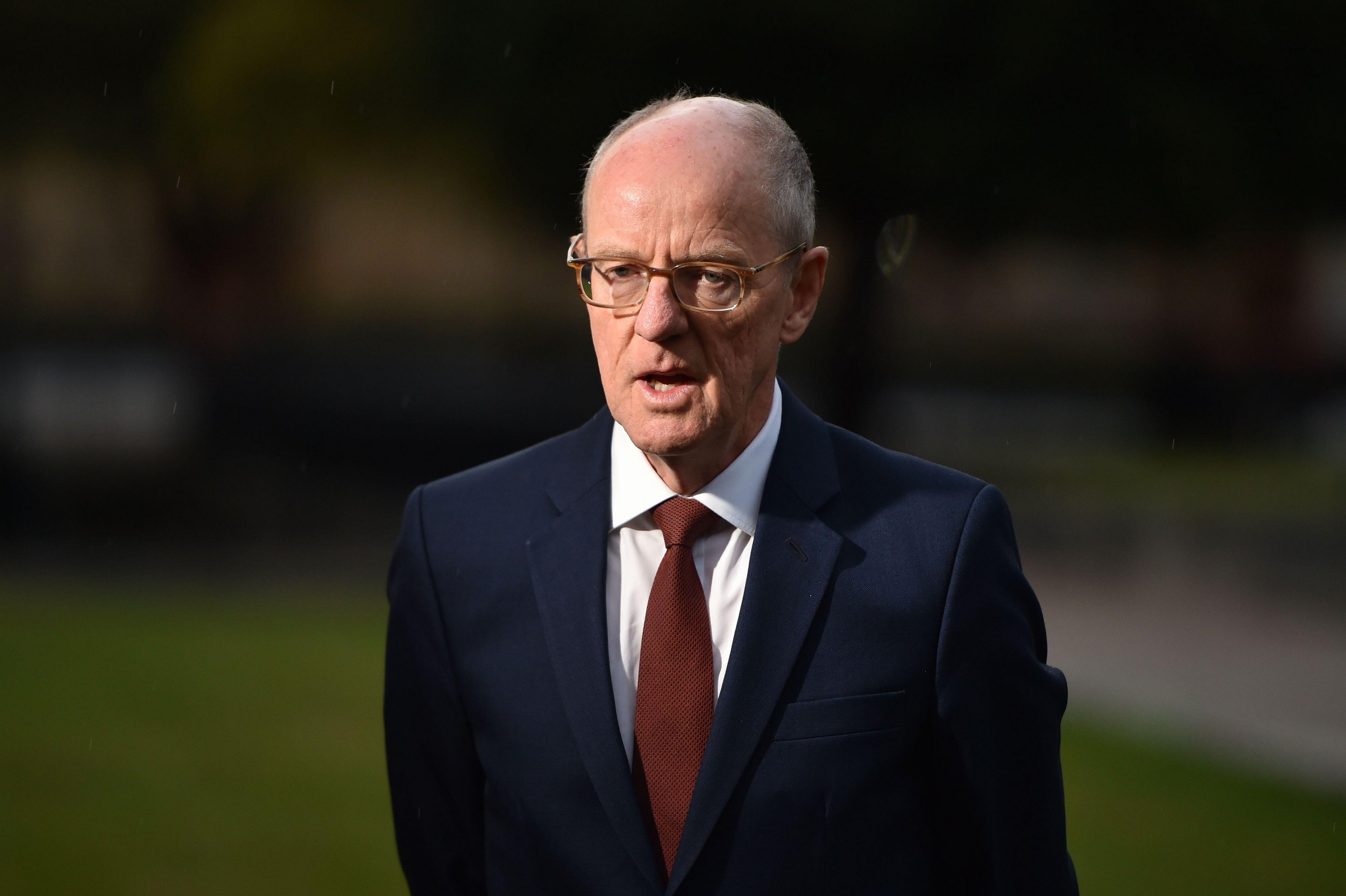 Schools Minister Nick Gibb speaking to the media.
