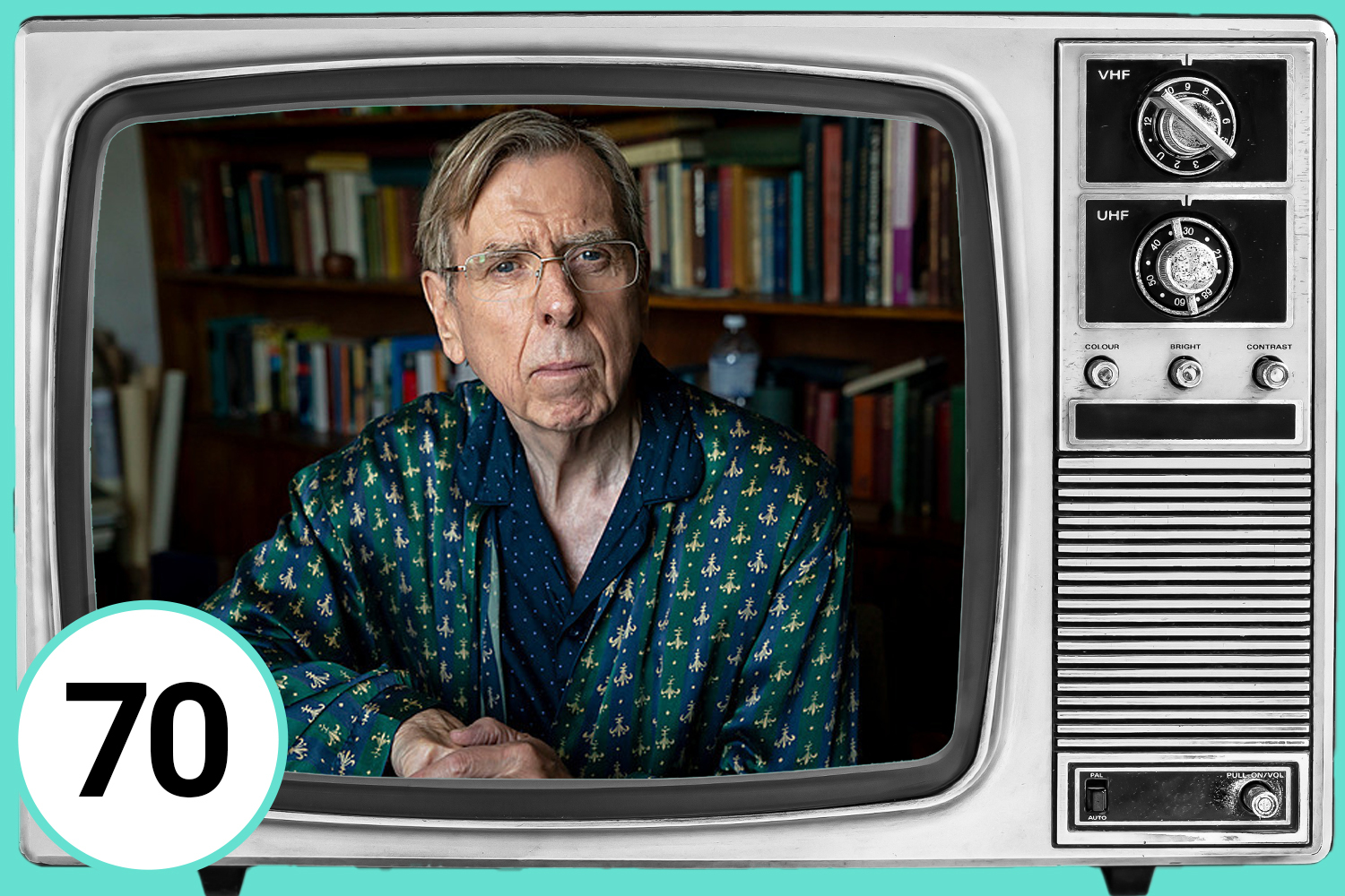 Timothy Spall in The Sixth Commandment on a vintage television.