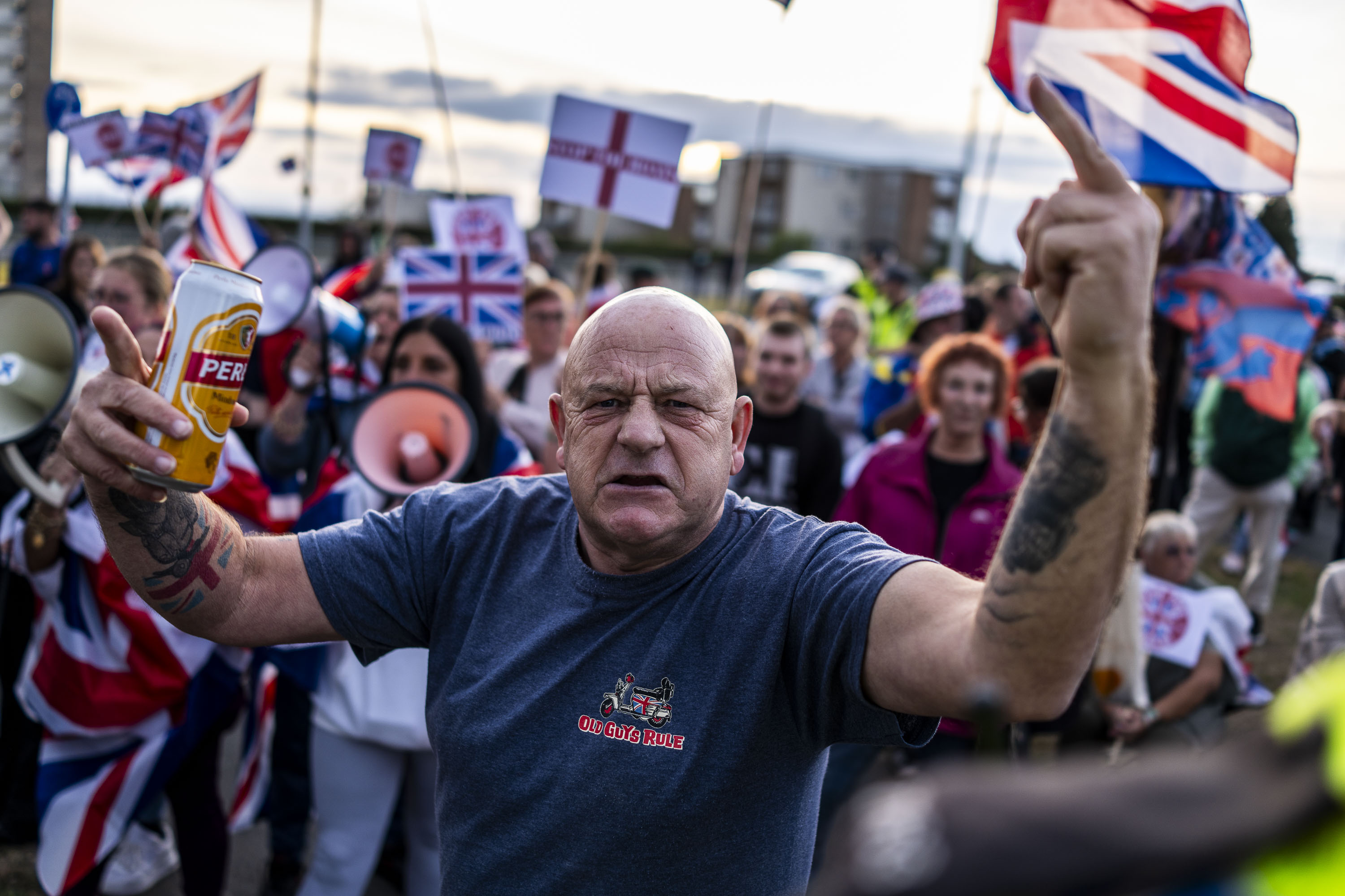 Protesters outside the Britannia Hotel in Leeds were met with a large police presence