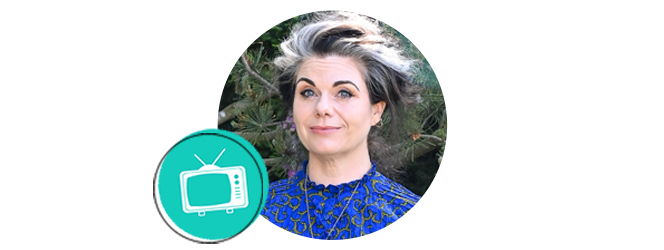 Photo of Caitlin Moran with television icon.