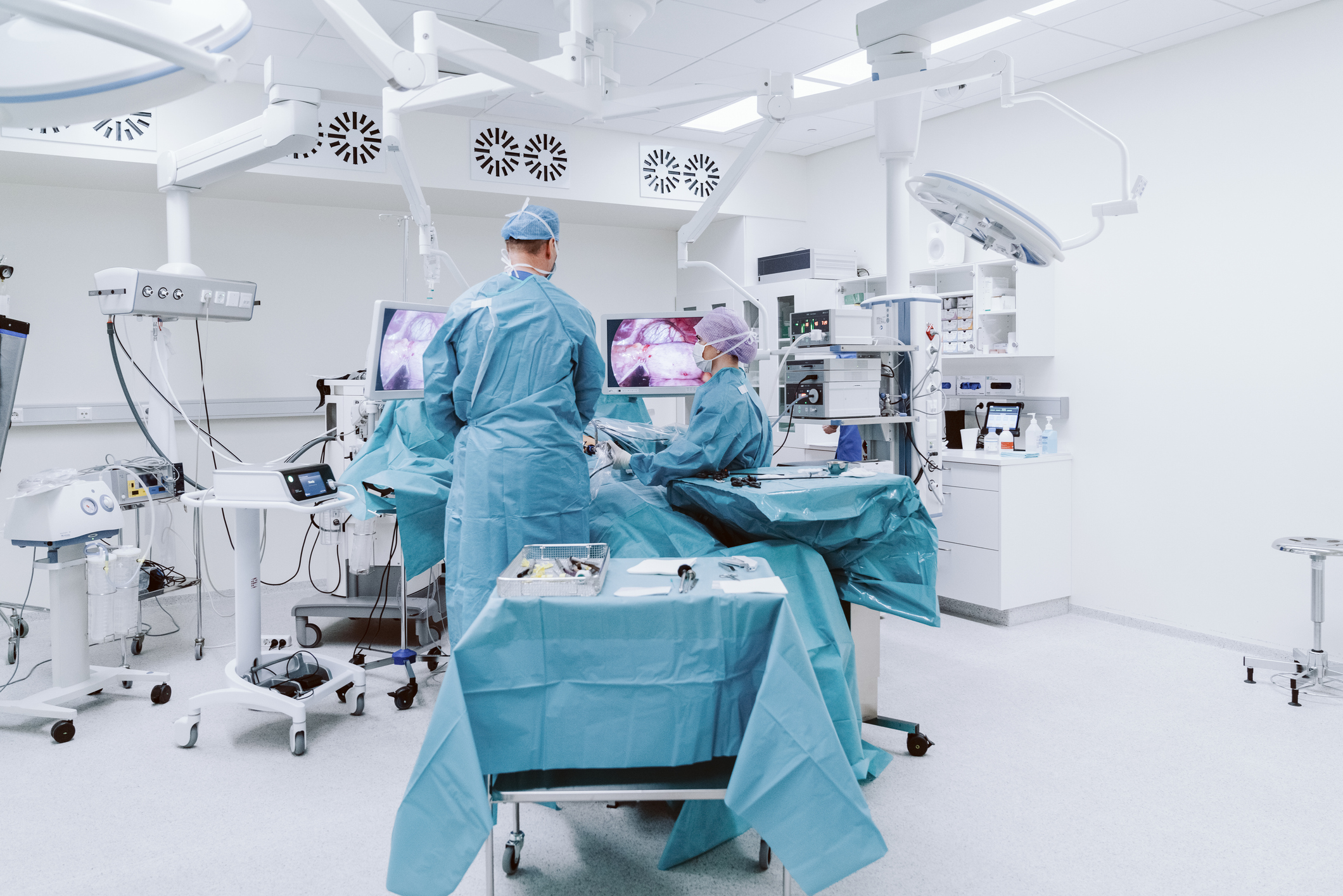 Surgeons performing gastric bypass surgery.