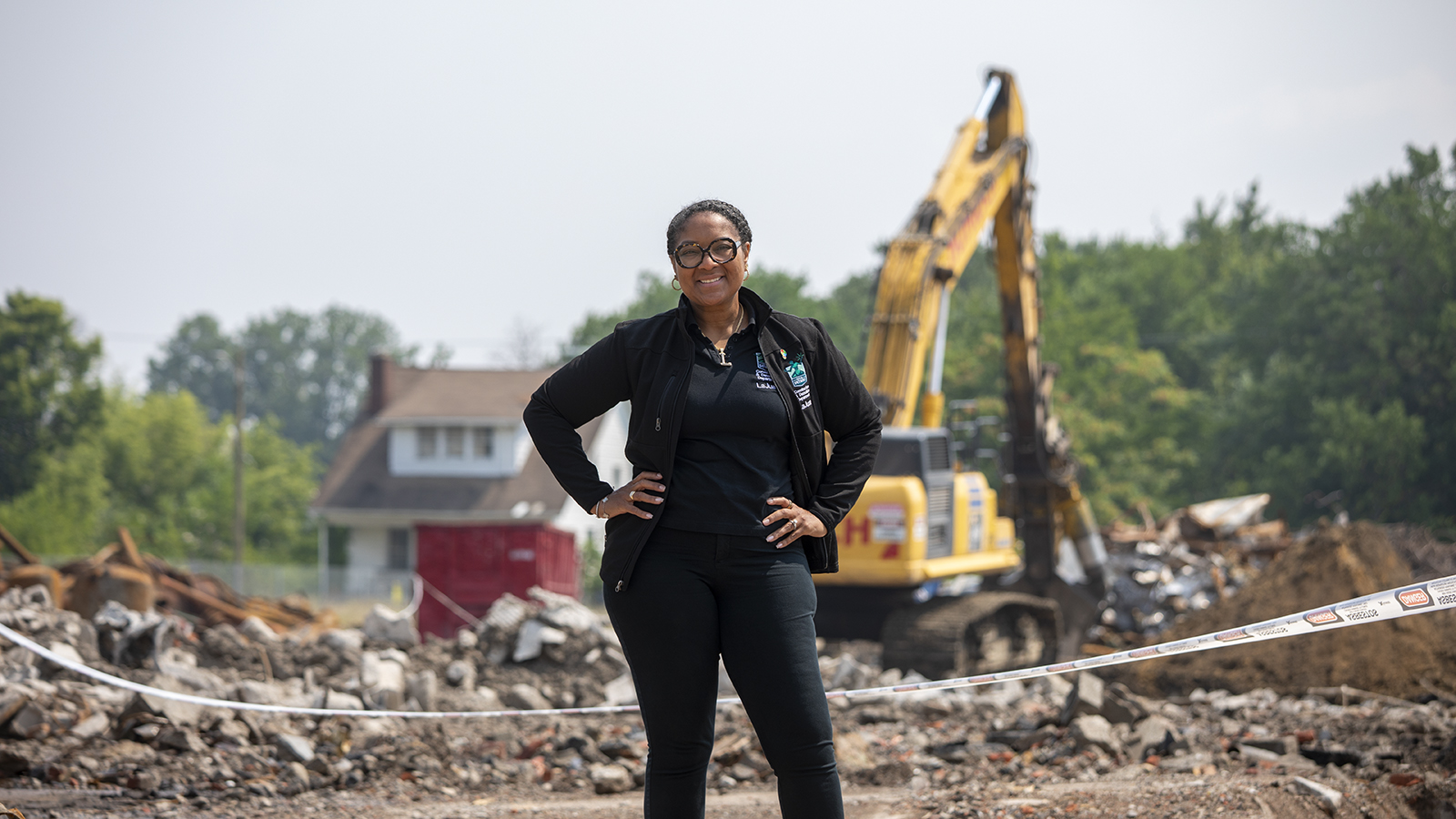LaJuan Counts at a demolition site in Detroit.