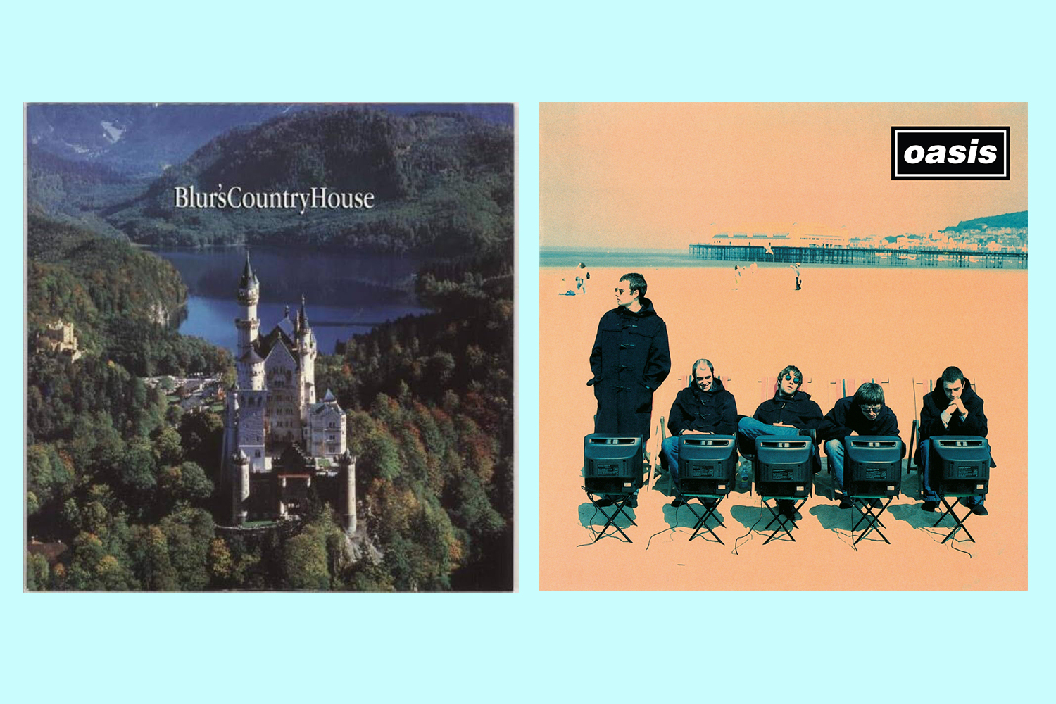 Blur's Country House and Oasis' Definitely Maybe album covers.
