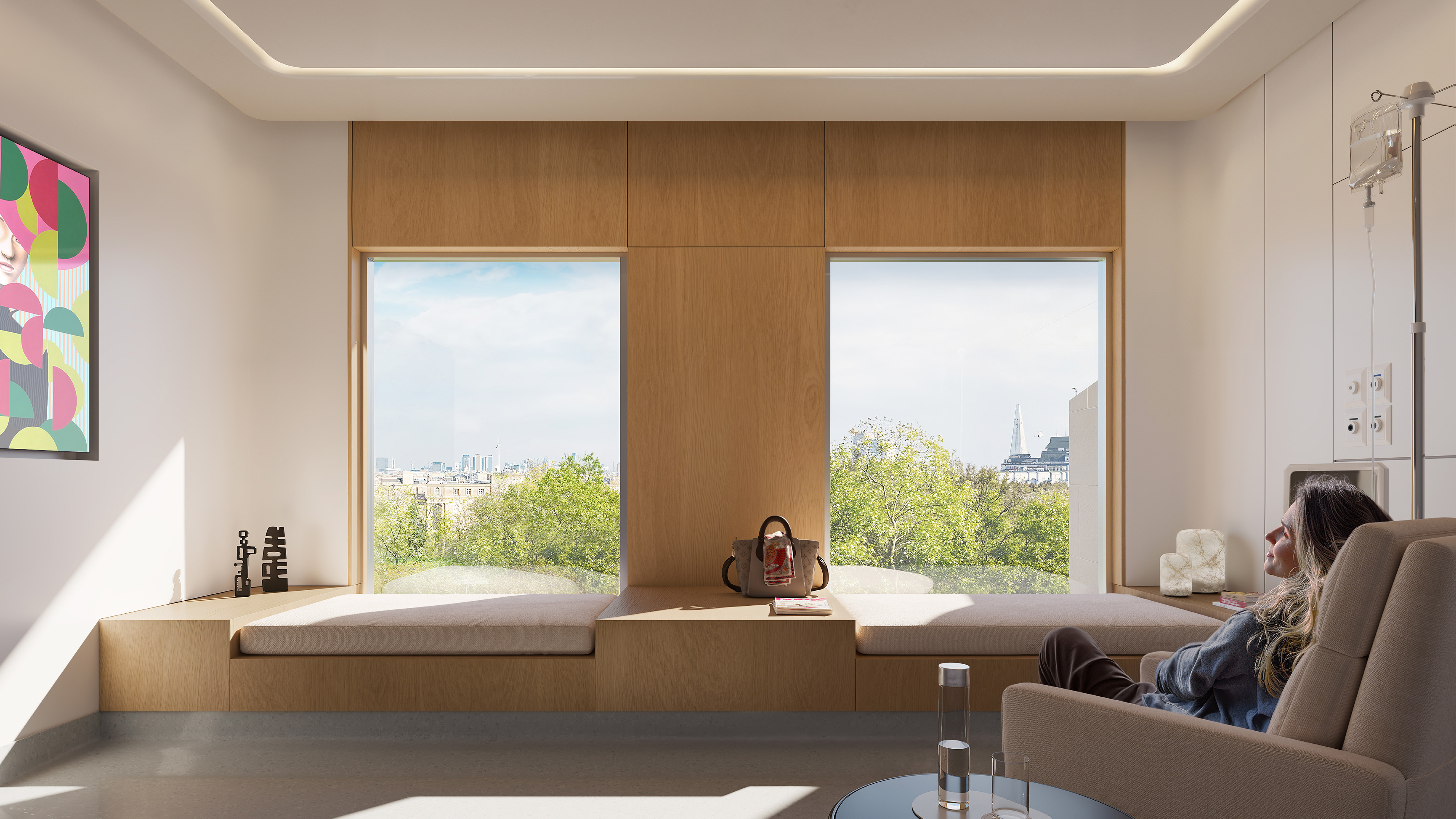 Rendering of a patient room in a London cancer hospital.
