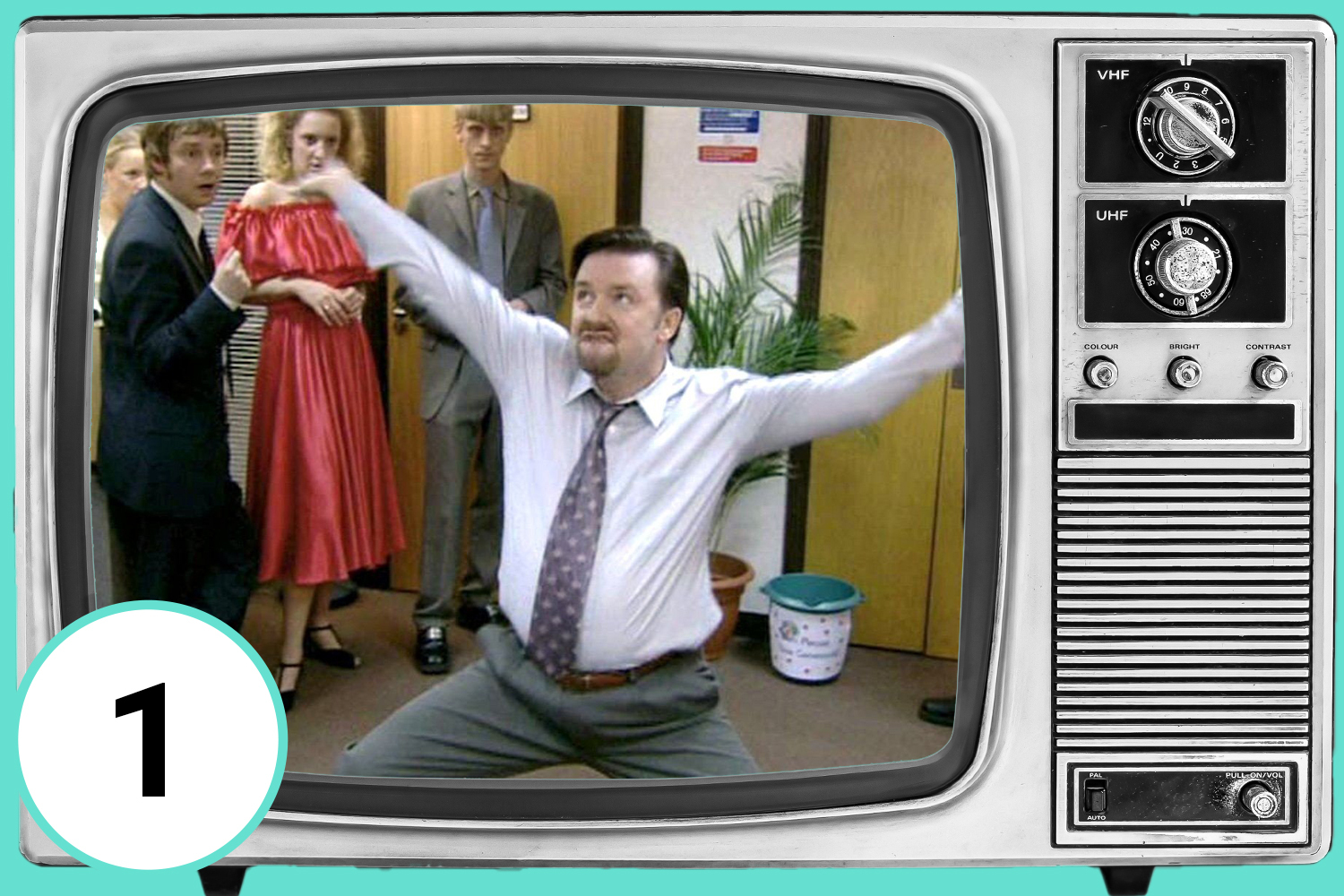 Illustration of The Office scene on a vintage TV screen.