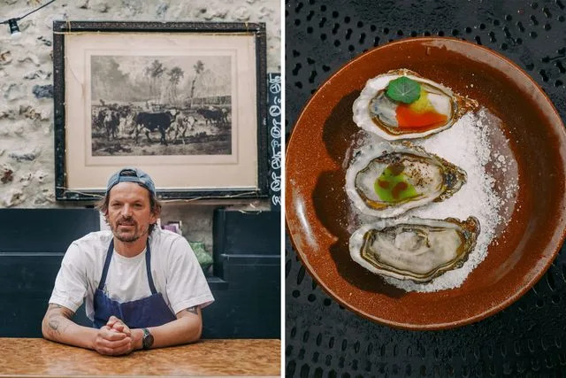 Alex Crétey Systermans From left: Paul Lacheray, chef of the Honfleur restaurant Huître Brûlée; oysters at Huître Brûlée.