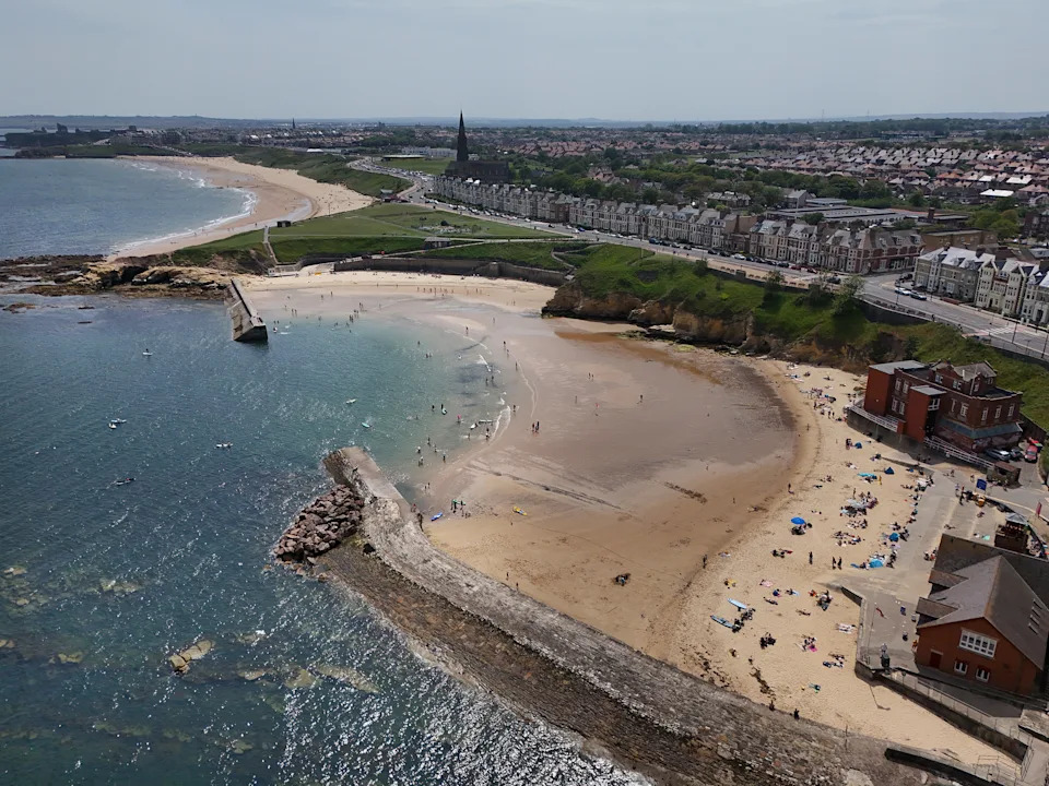 View from above of a beach on a sunny day