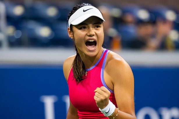 Emma Raducanu of Great Britain in action against Sofia Kenin of the United States in the first round on Day 2 of the US Open at USTA Billie Jean King National Tennis Center