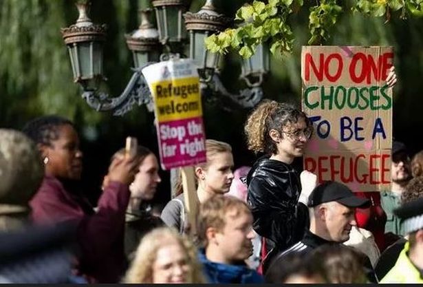 Pro asylum seeker demonstrators outside the hotel in Fallowfield today