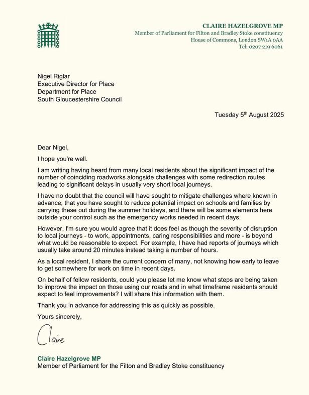 The letter to the council in full