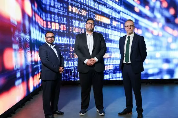 Yunis Daha, PhD Researcher; Dr Usman Hadi, PhD Supervisor; and Professor Dewar Finlay, Head of the School of Engineering at Ulster University