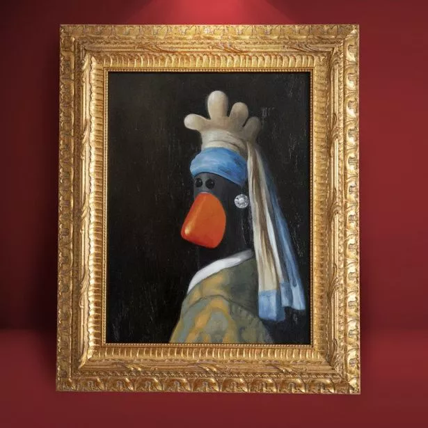 Feathers McGraw is reimagined as the subject of iconic painting Girl with a Pearl Earring